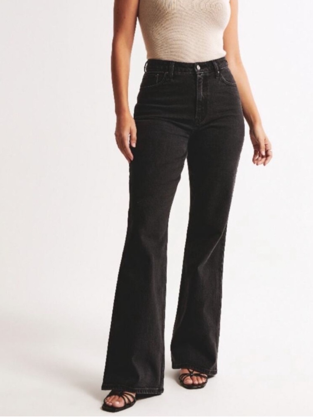 Abercrombie & Fitch Vintage Flare High Rise Jeans Curve Love Black Wide-Leg 28/6